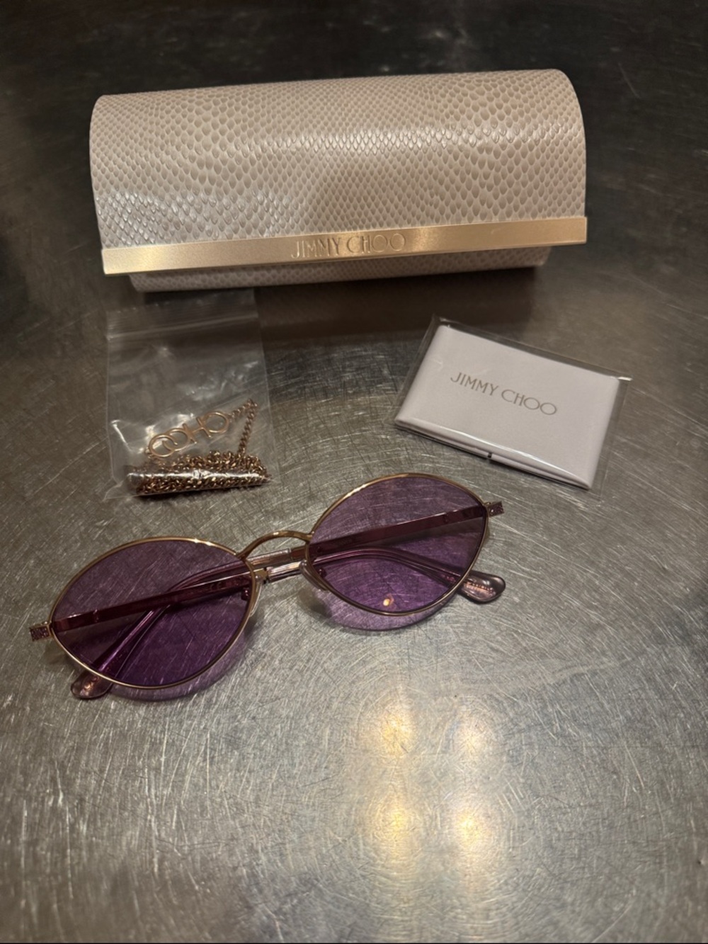 Jimmy Choo Purple Lens Round Sunglasses with Gold-Tone Frame